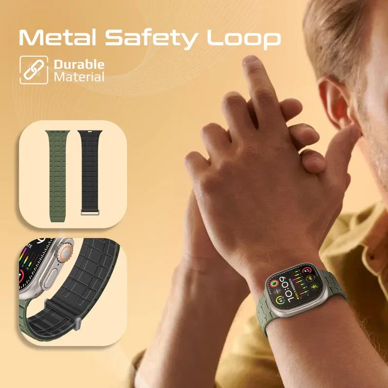 Promate Premium Magnetic Silicone with Metal Loop Watch Strap - Midnight Green | Track.MIDNIGHTGREEN