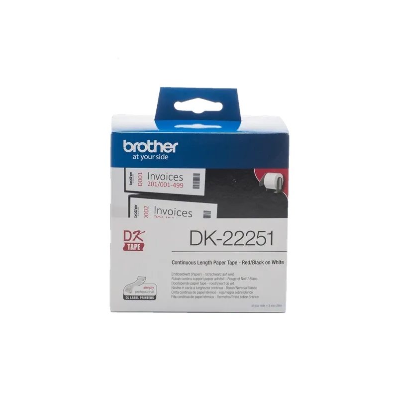 Brother Continuous Paper Label Roll – Black and Red on White, 62mm | DK-22251