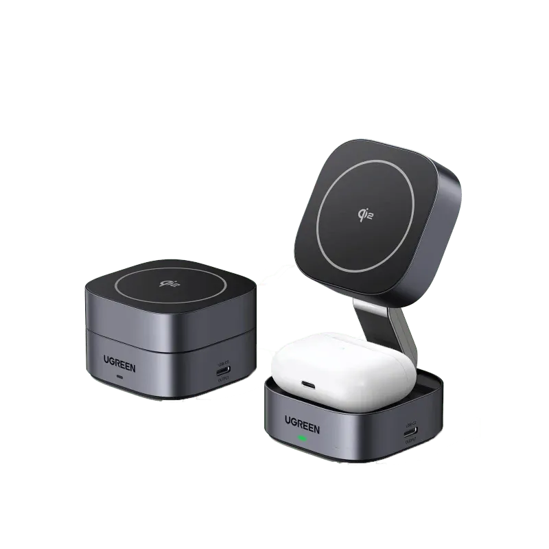 UGREEN 2-in-1 Qi2 Magnetic Foldable Wireless Charger 15W - Grey | Qi2