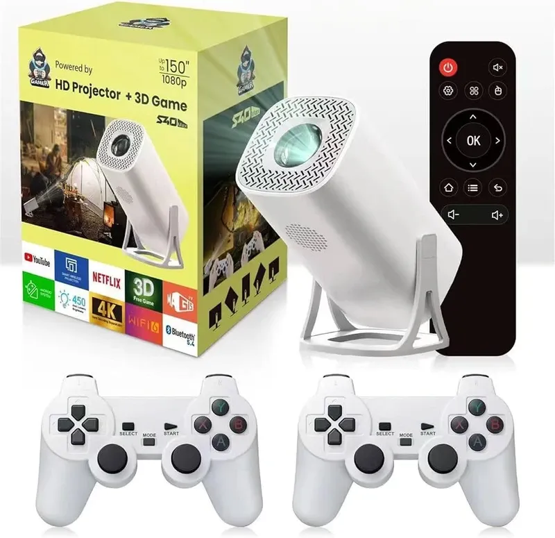 S40 Max Game Projector with 2 Wireless Controllers - 35000+ Games