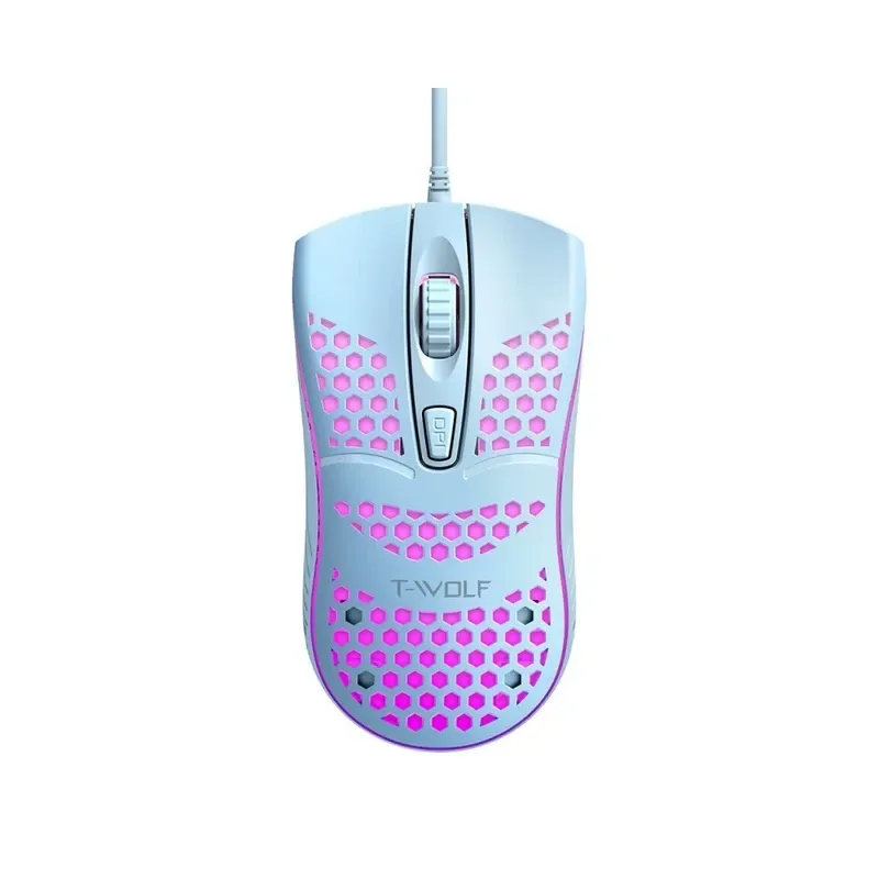 T-WOLF V15 Hollow Honeycomb RGB Gaming Mouse - Blue