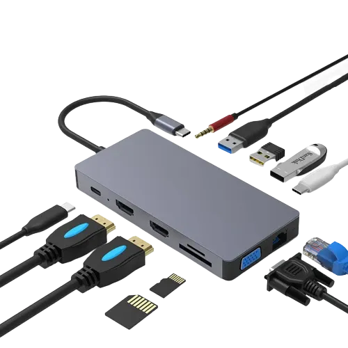 Type-C to HDTV 12 in 1 Hub ( INCLUDE 2 HDMI PORTS )