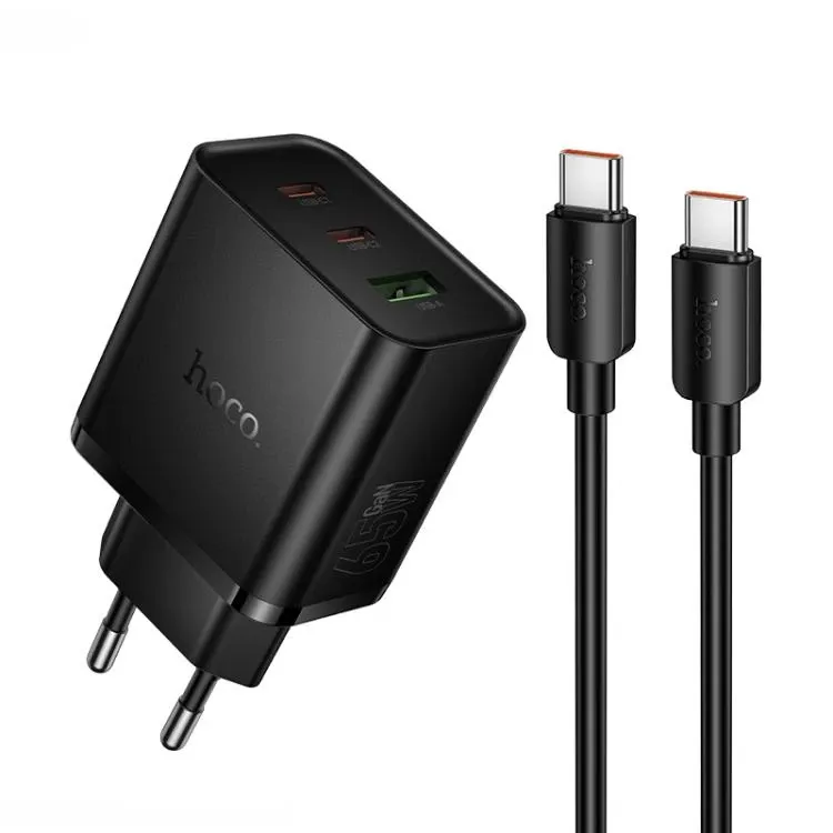 Hoco N75 65W GaN 3-Port Fast Charger Set with USB-C Cable - Black | N75