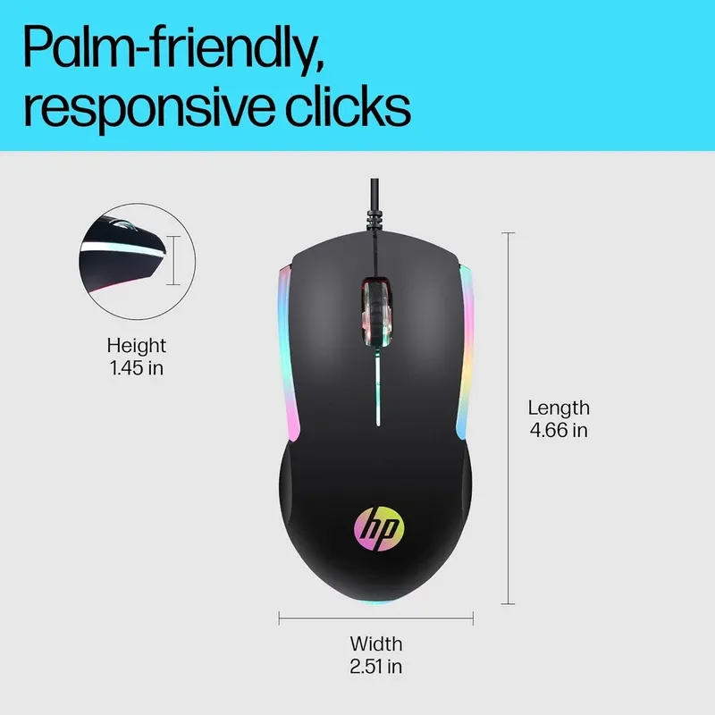 HP M160 USB Wired Gaming Optical Mouse with LED Backlight, 1000 DPI, 3 Buttons and Press Life Up to 3 Million Clicks (843W8AA, Black)