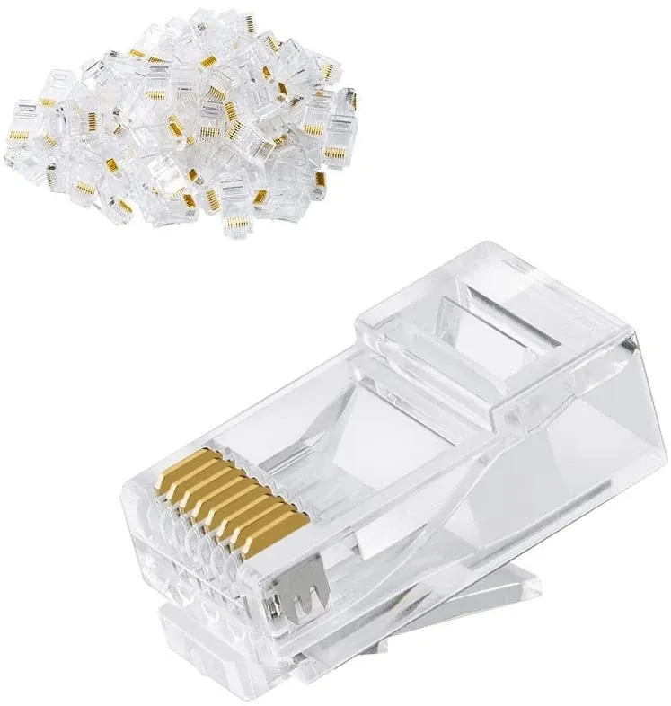 100 Units | UTP Network RJ45 Connector, Ethernet Cable Crimp Connectors UTP Network Plug for Solid Wire and Standard Cable, Transparent -