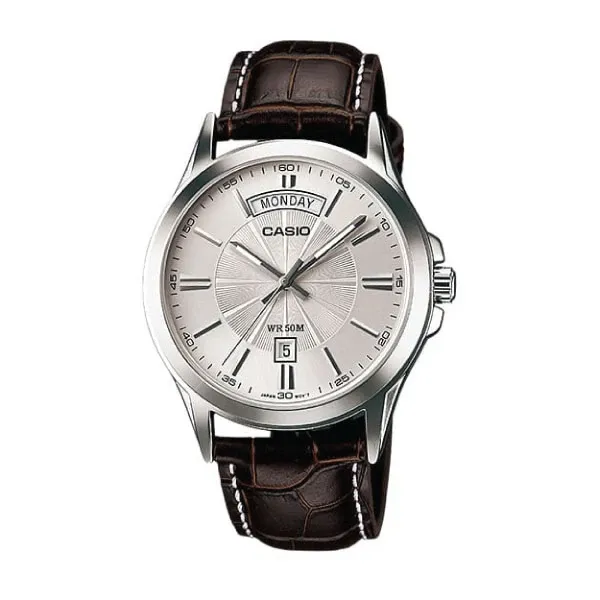 Casio Men 3H Watch - Silver / White / Brown | MTP-1381L-7AVDF