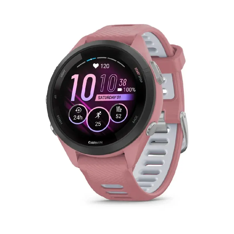 Garmin Forerunner 265S Smart Watch - Black Bezel with Light Pink Case and Light Pink/Powder Grey Silicone Band | 010-02810-15