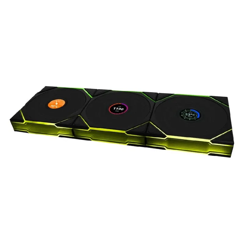 Lian Li UNI FAN TL-LCD Wireless 120 Black Triple Pack With Controller | G99.12TLLCD1W3B.00