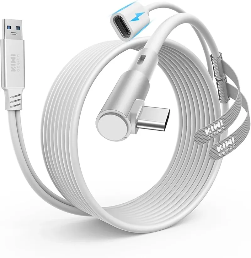 KIWI design Link Cable with Charging 16FT for Meta Quest 3S / 3 / 2 / Pro / Pico 4 - White