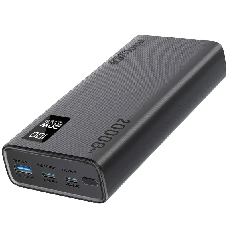 Promate Compact Smart Charging Power Bank 20000mAh 20W PD Black | BOLT-20PD