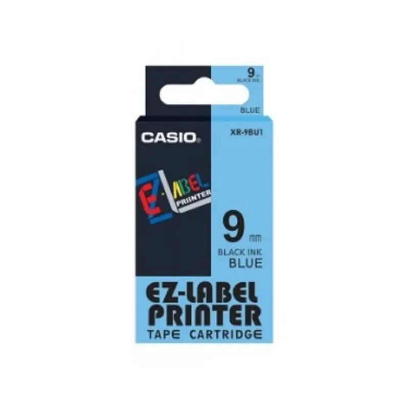 Casio XR-9BU1 — 9mm Black on Blue Label Tape Cassette — 8m | For Casio KL Series Label Printers