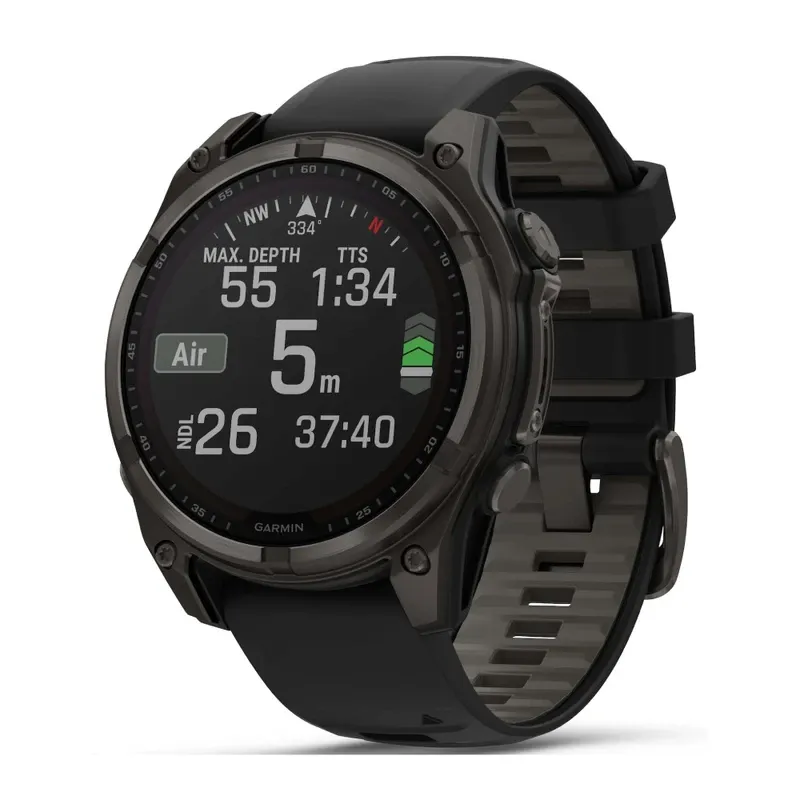 Garmin fenix 8 – 47mm Smartwatch - Sapphire, Carbon grey DLC titanium with Black/Pebble Grey Silicone Band | 010-02906-11