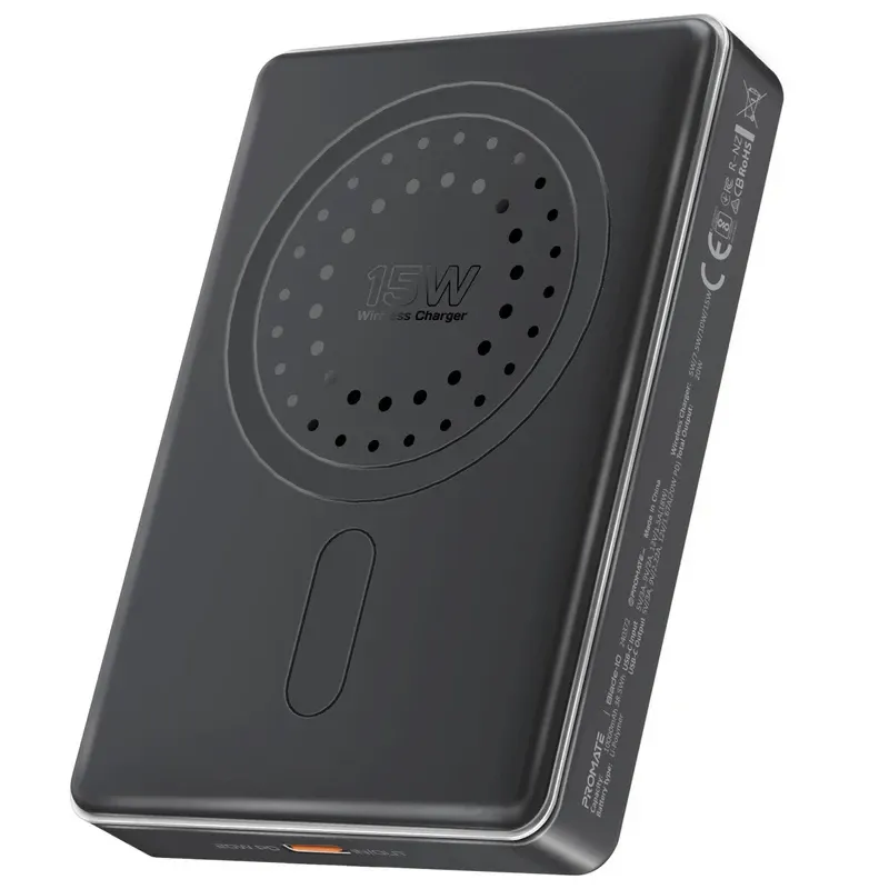 Promate Ultra-Compact Aluminum Crafted MagSafe Compatible Wireless Charging PowerBank - Black | Blade-10.BLACK