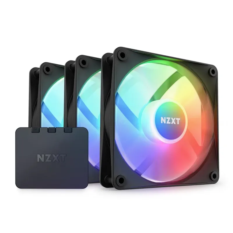 NZXT F120 RGB Core Triple Pack 3 x 120mm Hub-Mounted RGB Fans & Controller - Black | RF-C12TF-B1