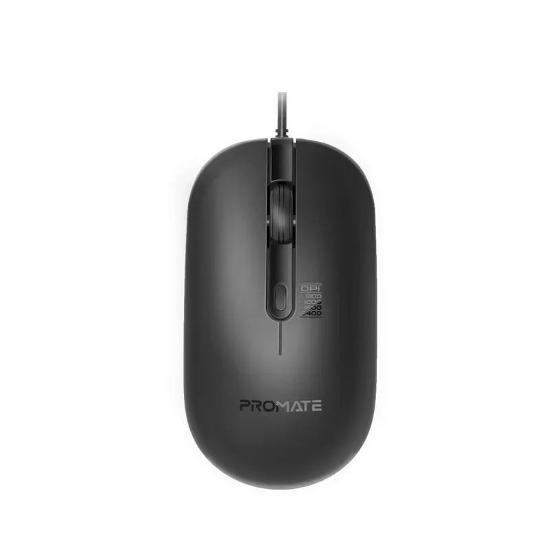 Promate Optical Mouse MaxComfort Adjustable DPI Wired – Black | CM-2400