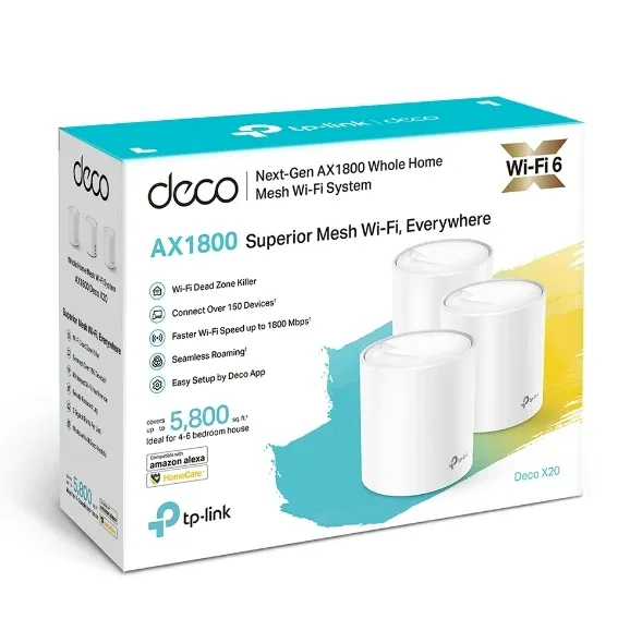 TPLink Deco X20 AX1800 Whole Home Mesh WiFi 6 Router System, 3-Pack | Dual-Band Gigabit