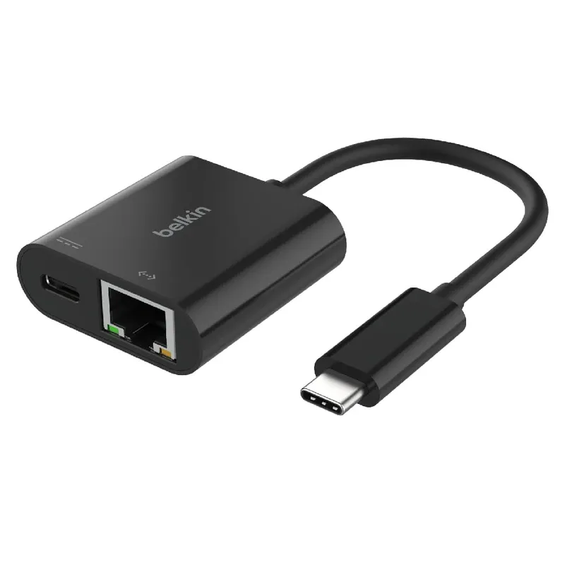 Belkin Connect USB-C to Ethernet + Charge Adapter 100W w/ Gigabit Ethernet Port and USB-C Port