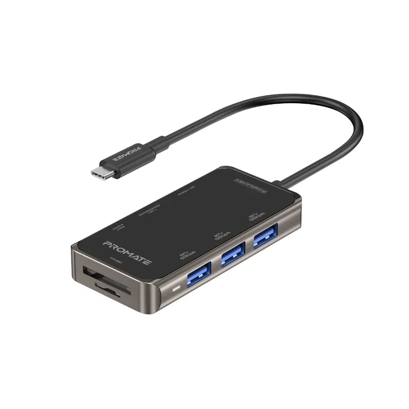 Promate 8-in-1 Ultra-Compact USB-C Hub with 100W Power Delivery | PrimeHub-Mini