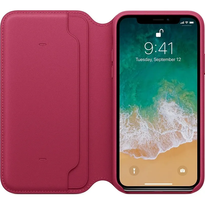 Apple iPhone X Leather Folio, Berry | MQRX2ZM/A