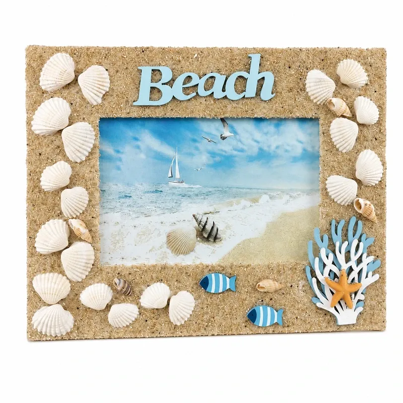 Beach Seashell Decorative Photo Frame with Coral and Fish Design | C-470