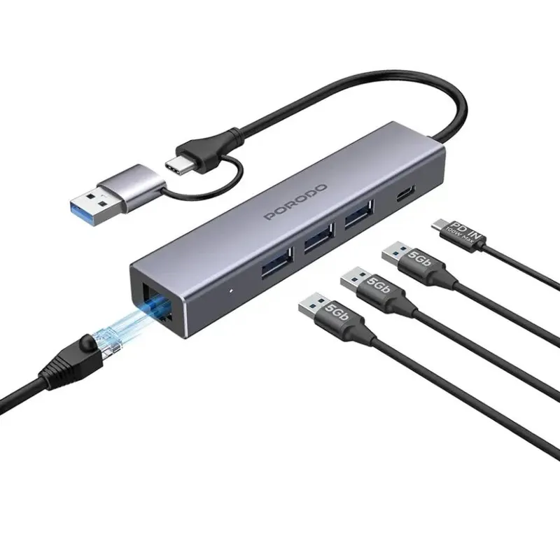 Porodo 5 IN 1 Multi Port Hub - Gray | PDIHRJ51GY