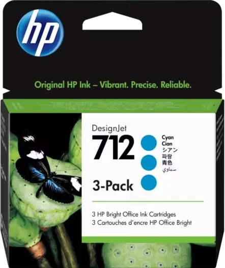 HP 712 Cyan DesignJet Ink Cartridge 3-Pack | 3ED77A