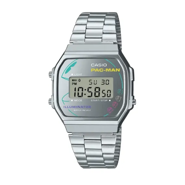 Casio PAC-MAN Vintage Digital Unisex Watch - Silver / Multicolor | A168WEPC-7ADR