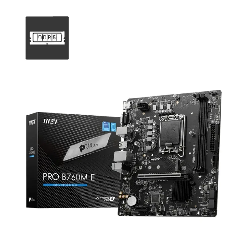 MSI PRO B760M-E DDR5 Motherboard – Intel B760, PCIe 4.0, M.2, DDR4 64GB Support | 911-7D48-073