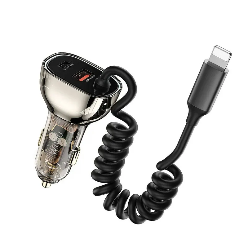 WIWU 90W Car charger Wi-QC019 With Lightning Cable - Translucent Black | WI-QC019-TBLK