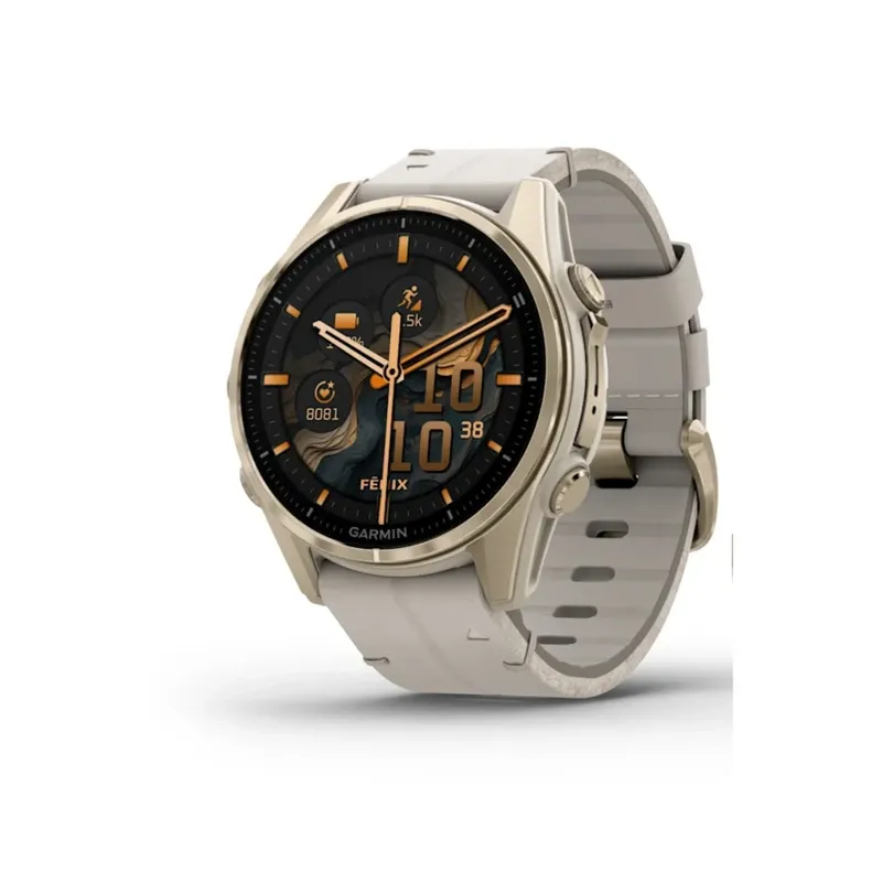 Garmin Fenix 8 Smart Watch - 43 mm, AMOLED - Sapphire, Soft Gold with Limestone Leather Band | 010-02903-40