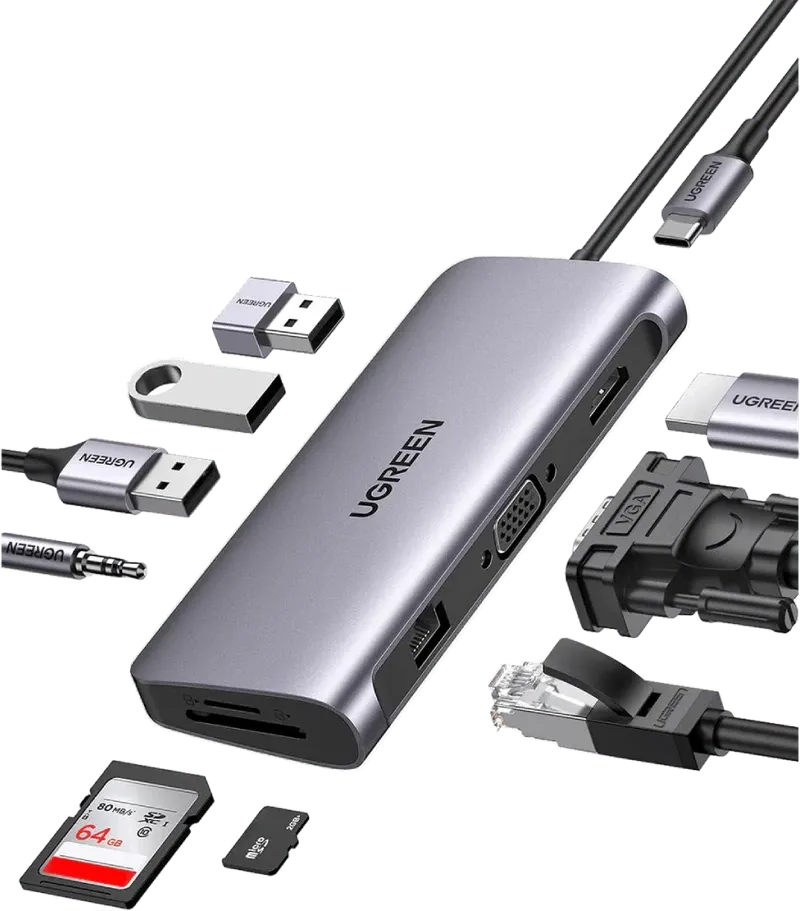 UGREEN 11-in-1 USB-C Multifunction Hub - HDMI 4K + VGA + USB-C/USB-A + RJ45 + SD/TF Card Reader | 45520