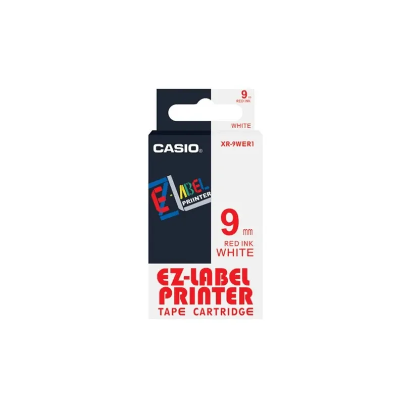 Casio XR-9WER1 — 9mm Red on White Label Tape Cassette — 8m | For Casio KL Series Label Printers