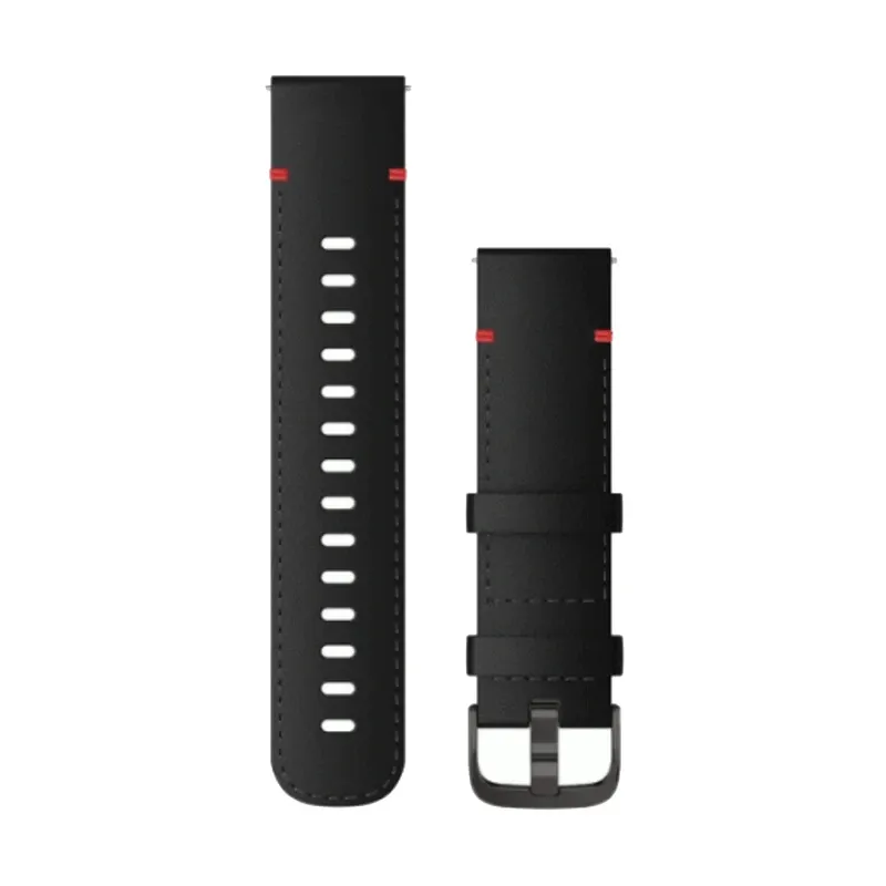 Garmin Quick Release Leather Band 22mm - Black Leather with Slate Hardware - for Vivoactive 4 | 010-12932-25