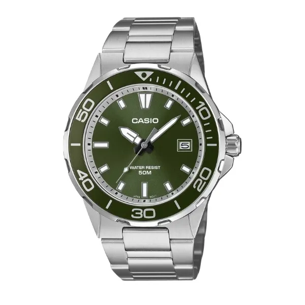 Casio Men 3-Hand Watch - Silver / Green | MTD-145D-3AVDF