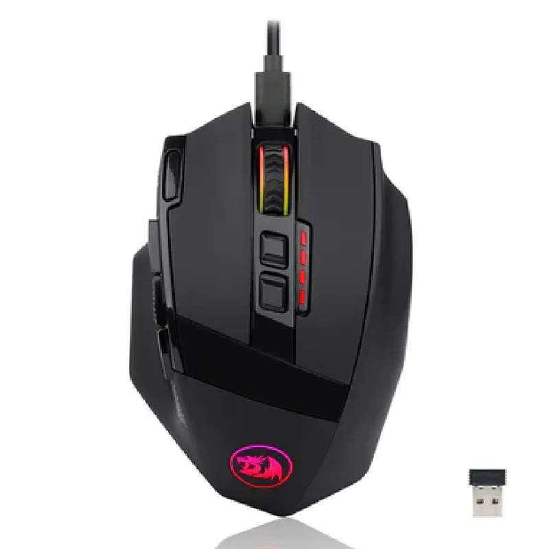 Redragon M801 Wireless Gaming Mouse, RGB Gaming Mouse with MMO 9 Programmable Macro Editing Buttons, UP 16000 Adjustable DPI, Rapid Fire Button for Game, Windows,PC - Wireless, Black