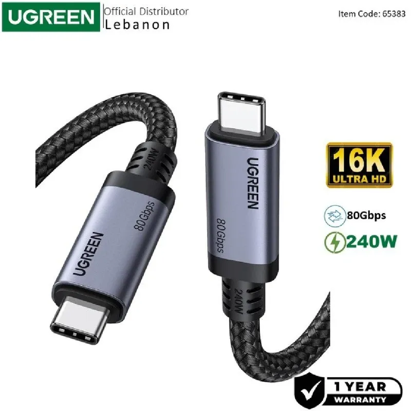 UGREEN Thunderbolt 4 USB-C Cable 240W 80Gbps 16K Display Support | L706 65383