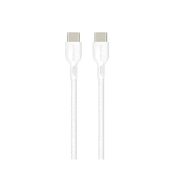 Promate 60W USB‐C to USB‐C cable with Power Delivery Support, 1Meter,White| POWERBEAM-CC.White