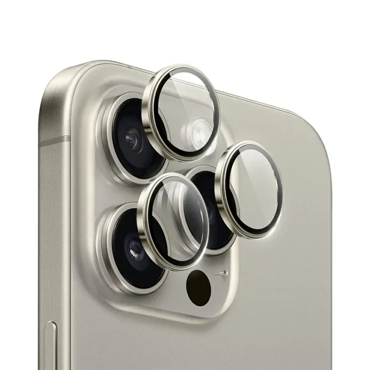 WiWU LG-005 Lens Guard for iPhone 15 Pro / Pro Max — Black Titanium | 9H Tempered Glass + Aluminum Alloy | 3-Pack