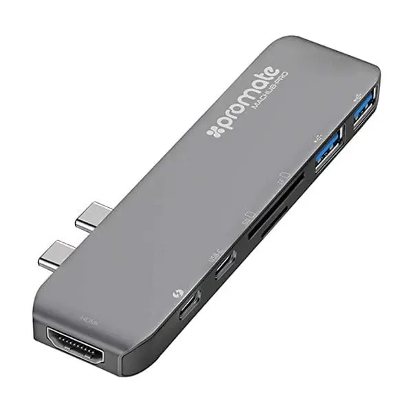 Promate, MacHub Pro 7 in 1 Hub Adapter - Grey | MACHUB-PRO.GREY