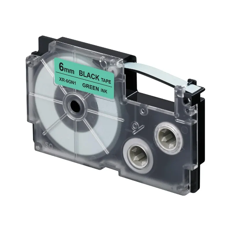 Casio 6mm Label Tape Cassette - Black/Green | XR-6GN1-W-DJ1