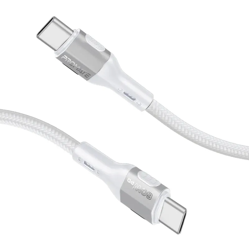 Promate Tough-Built 60W Power Delivery USB-C Cable - White | FletchLink-CC.WHITE